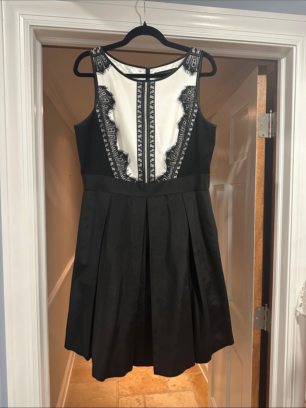 White House Black Market Black and White Lace-Panel Sleeveless Dress